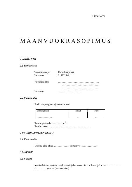 Yritystontin vuokrasopimus - Pori