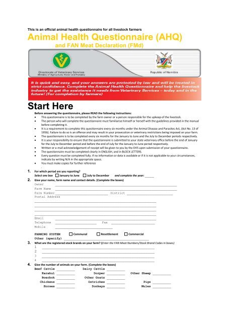 Animal Health Questionnaire (AHQ)