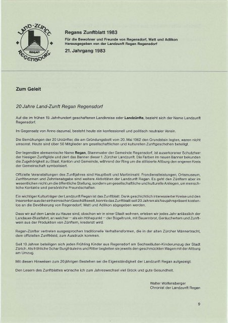 1983 Herausgegeben von der Landzunft Regan Regensdorf