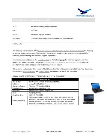 recommended hardware guidelines summary hawk ridge systems ...