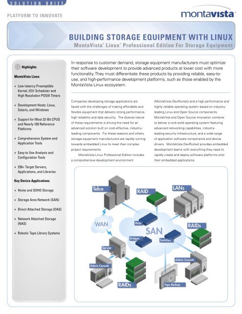 BUILDING STORAGE EQUIPMENT WITH LINUX - MontaVista