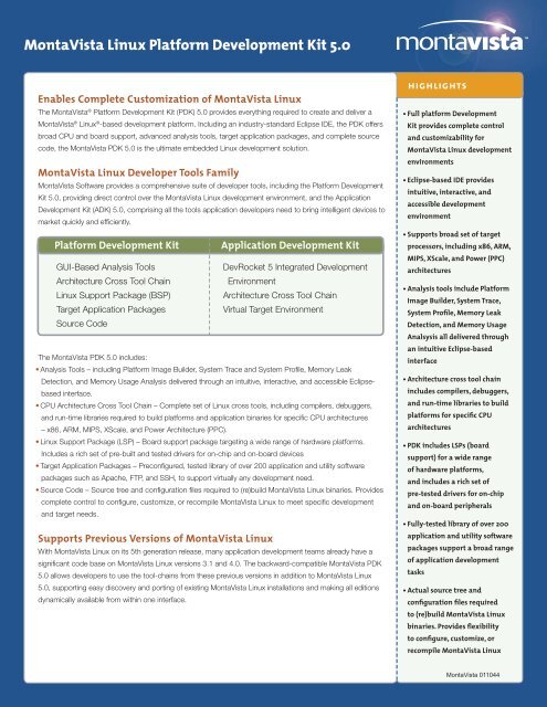 MontaVista Linux Platform Development Kit 5.0 datasheet