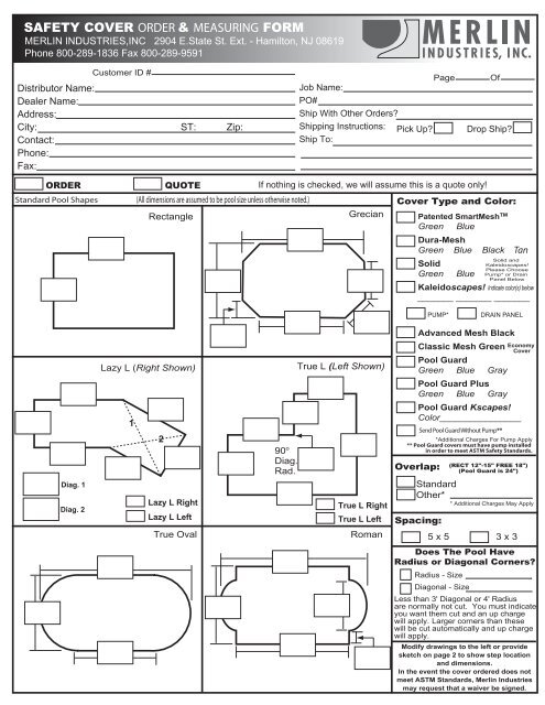 Merlin Cover Order Form 2010 Page 1 - Bel-Aqua Pool Supply, Inc.