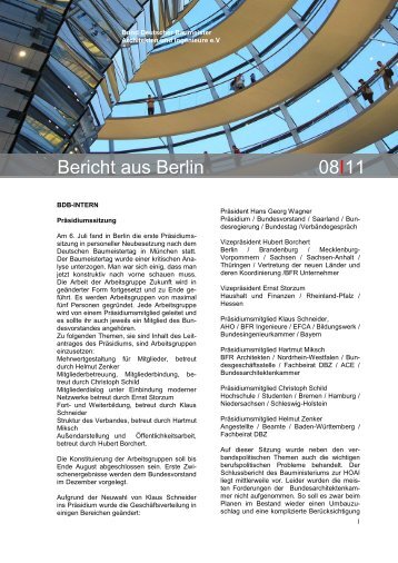 Bericht aus Berlin 08I11 - BDB Kompetenzteam am Bau