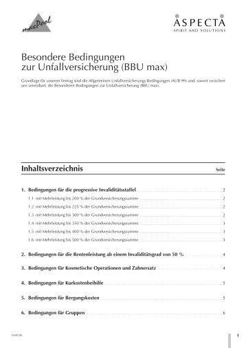 Besondere Bedingungen zur Unfallversicherung (BBU max)