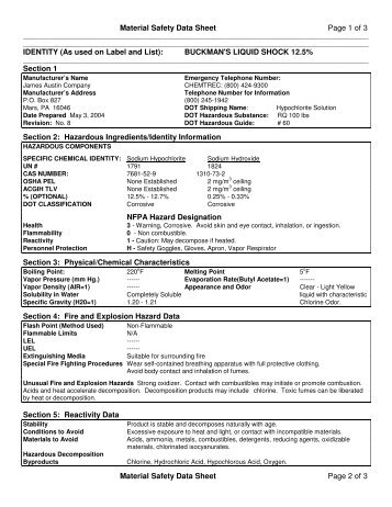 Material Safety Data Sheet Page 1 of 3 IDENTITY (As used on Label ...