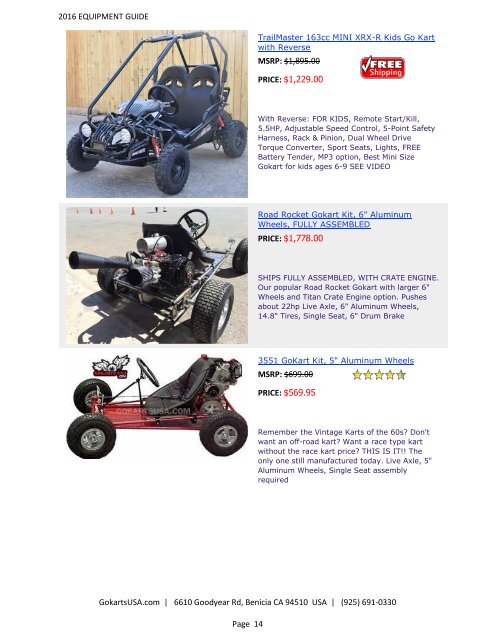 GokartsUSA-2016 Catalog - Go Karts | Mini Bikes | ATV | plus 11,000 Parts