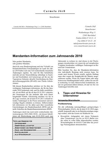 Mandanten-Information zum Jahresende 2010 - Carmela Jörß