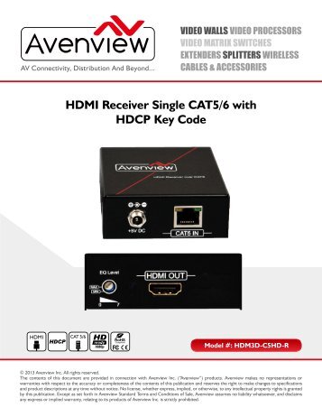 HDMI Receiver Single CAT5/6 with HDCP Key Code - Avenview.com