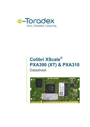 Colibri PXA310 Datasheet - Toradex