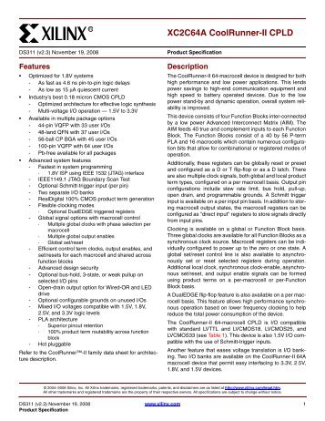 Xilinx DS311 XC2C64A CoolRunner-II CPLD Data Sheet