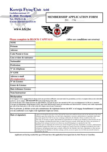 membership application form - Kortrijk Flying Club