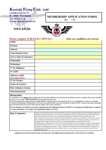 membership application form - Kortrijk Flying Club