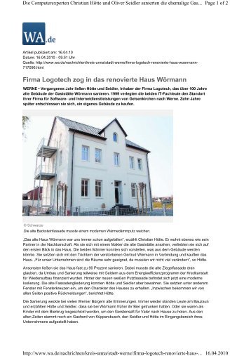 Firma Logotech zog in das renovierte Haus Wörmann