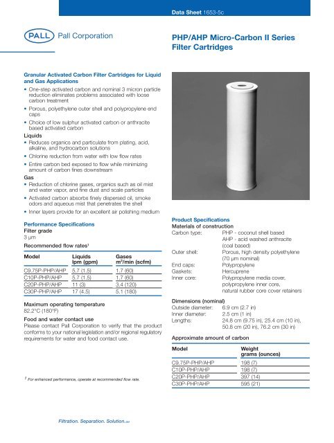 PHP/AHP Micro-Carbon II Series Filter Cartridges