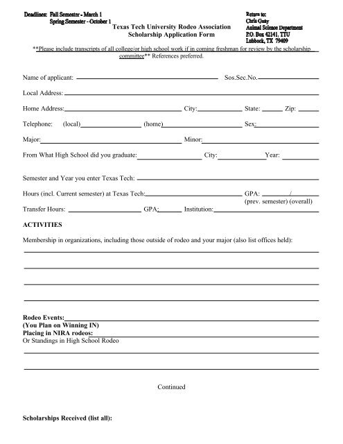 Download Rodeo Scholarship Form - Student Organizations - Texas ...