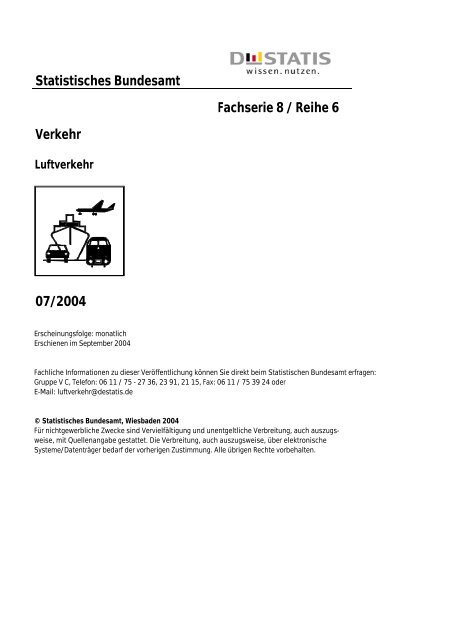 Statistisches Bundesamt Fachserie 8 / Reihe 6 Verkehr Luftverkehr ...