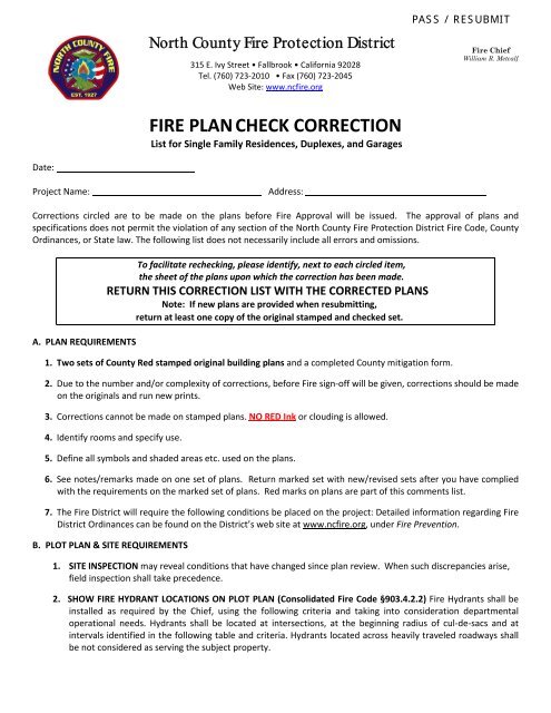 Plan Check Form - North County Fire Protection District