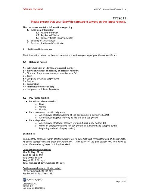 Manual Certificates - Sage VIP Payroll