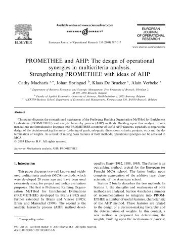 PROMETHEE and AHP: The  design of operational synergies in ...