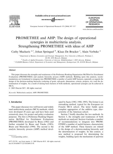 PROMETHEE and AHP: The  design of operational synergies in ...