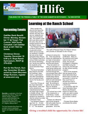 RANCHlife Newsletter â Fall 2008 - Good Samaritan Boys Ranch