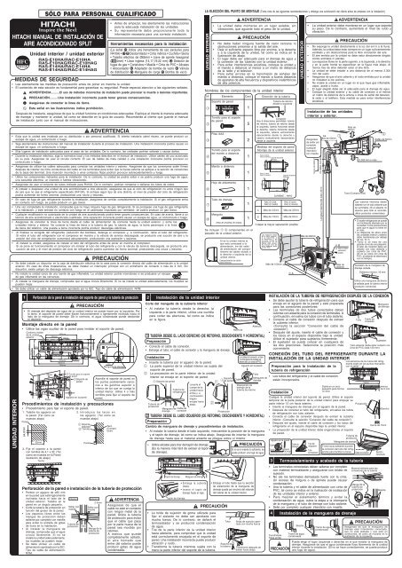 hitachi manual de instalaciÃ³n de aire acondicionado split sÃ³lo para ...