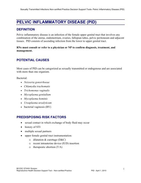 PELVIC INFLAMMATORY DISEASE (PID)
