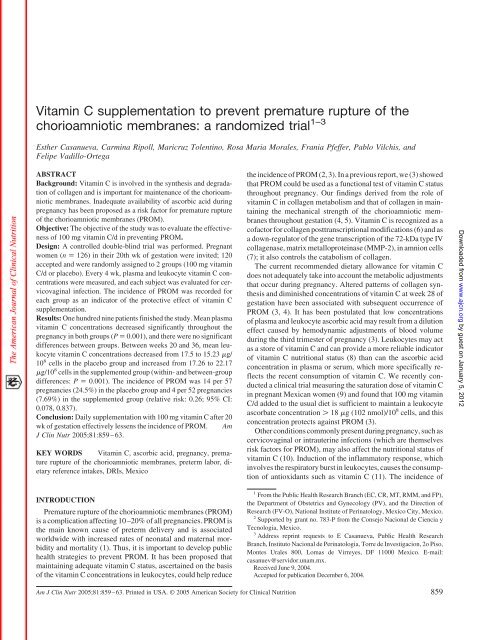 Vitamin C supplementation to prevent premature rupture of the ...