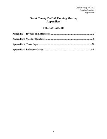 Grant County PAT #2 Evening Meeting Appendices Table of Contents