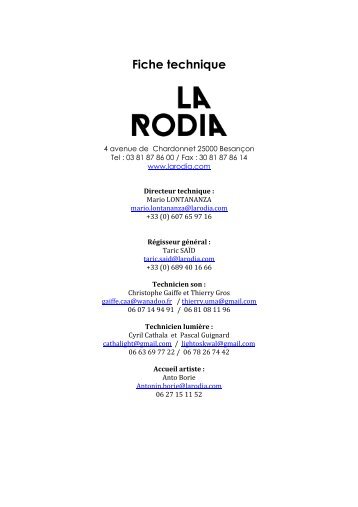 Fiche technique - La Rodia