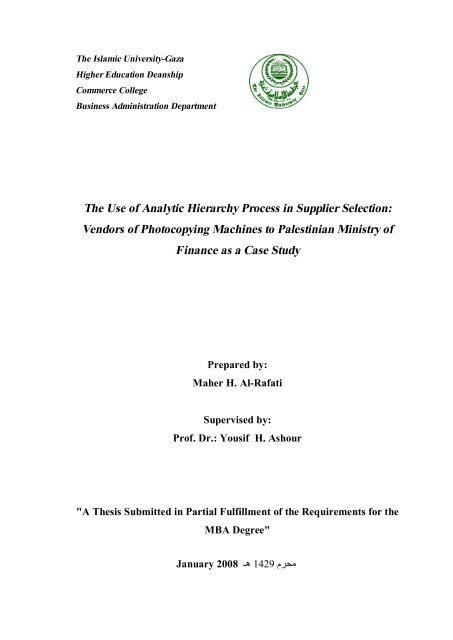 The Use of Analytic Hierarchy Process in Supplier Selection ...