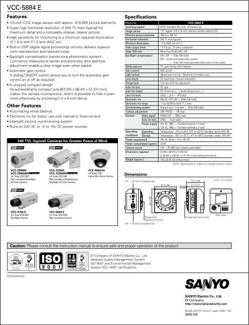 VCC-5884 E 1/3” Color CCD DSP High-Resolution Camera