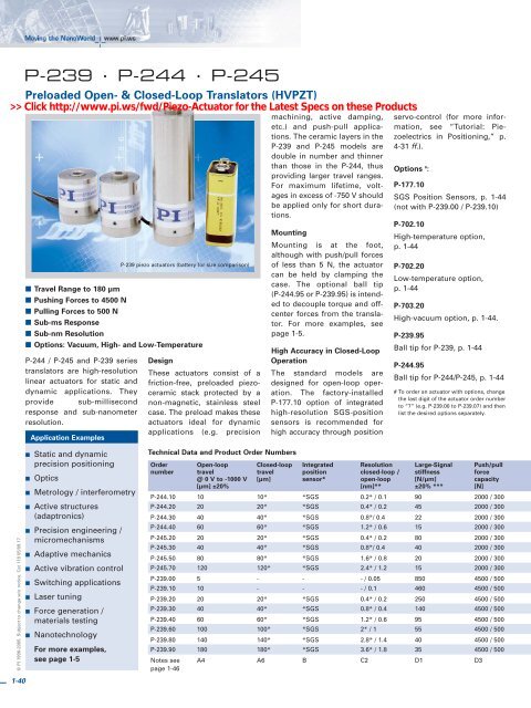 P-239 Datasheet (PDF), Preloaded Open- & Closed-Loop - PI