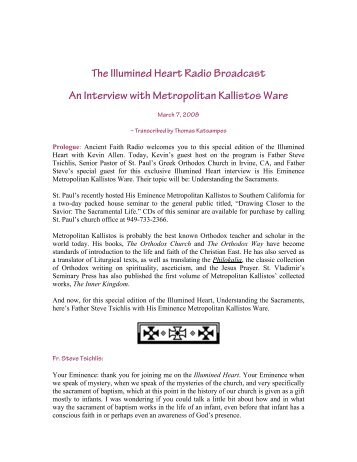 A Transcript of the Interview with Metropolitan Kallistos - Saint Paul's ...
