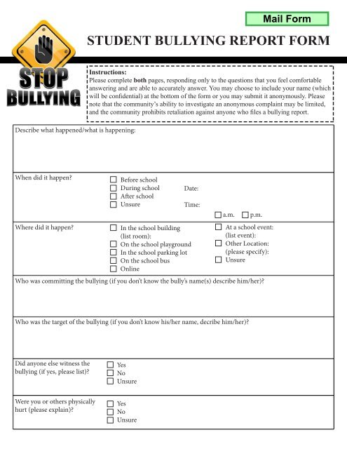 STUDENT BULLYING REPORT FORM student-bullying-report-form