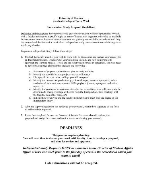 M.S.W. Independent Study Request Form - Graduate College of ...