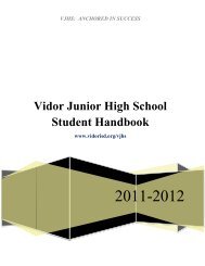 Vidor Junior High School Student Handbook - Vidor Independent ...
