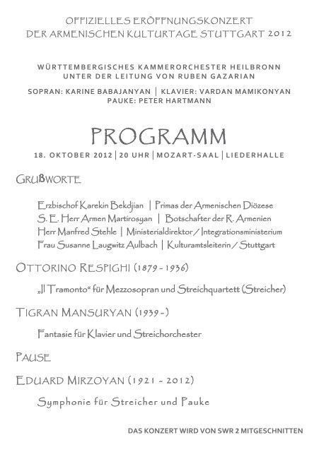 PROGRAMM - Armenische Kulturtage Stuttgart