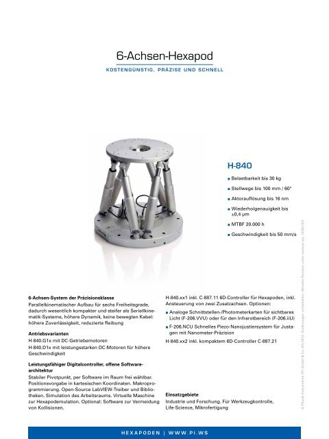 H-840 6-Achsen-Hexapod (PDF) - PI