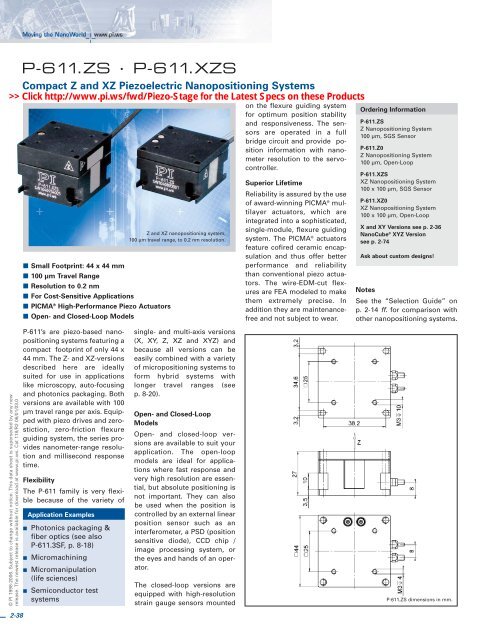 P-611.ZS Ã‚Â· P-611.XZS Datasheet (PDF), Compact Z and XZ - PI