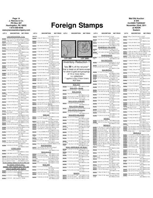 Foreign Stamps - J. Reeves & Co.