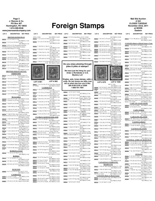 Foreign Stamps - J. Reeves & Co.