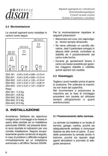 Istruzioni per l'uso centrali monofase 733 Kb - Disan GmbH