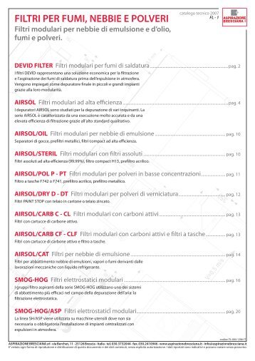 FILTRI PER FUMI, NEBBIE E POLVERI - Aspirazione Bresciana Srl