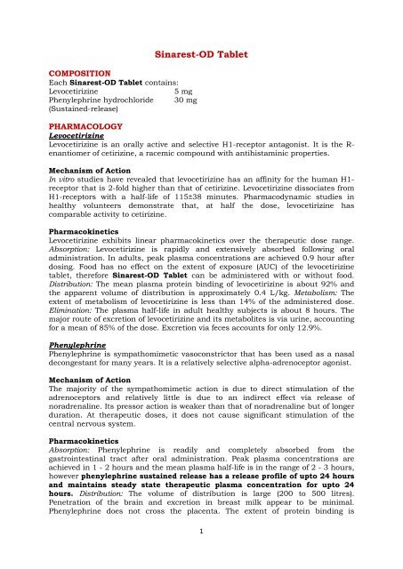 Sinarest Tab Composition Sinarest-OD Tab