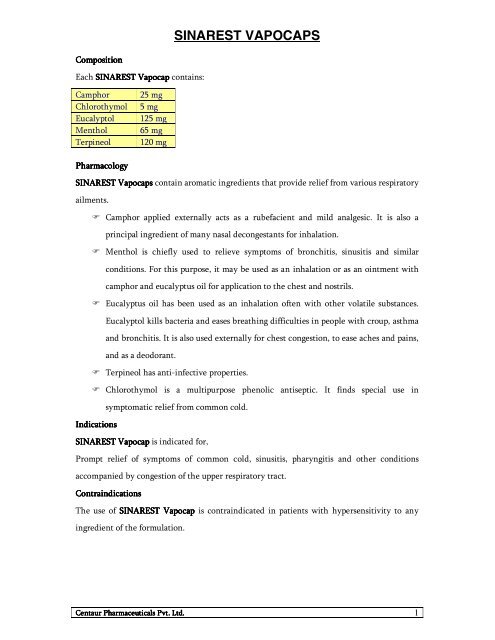 Vapocaps SINAREST VAPOCAPS - Centaur Pharmaceuticals Pvt. Ltd.