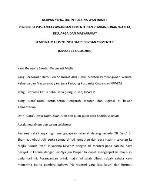 Ucapan Pengerusi Majlis In English