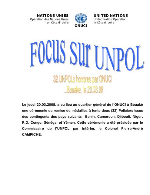 32 UNPOLs honores par ONUCI. Bouake, le 20.03.0
