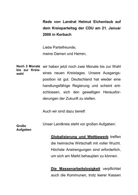 Rede von Landrat Helmut Eichenlaub auf dem Kreisparteitag der ...